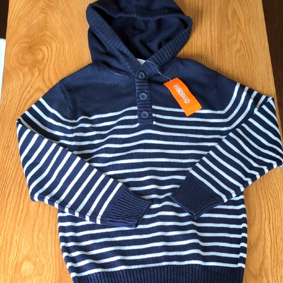 NWT Navy Striped Hooded Sweater - Picture 1 of 5